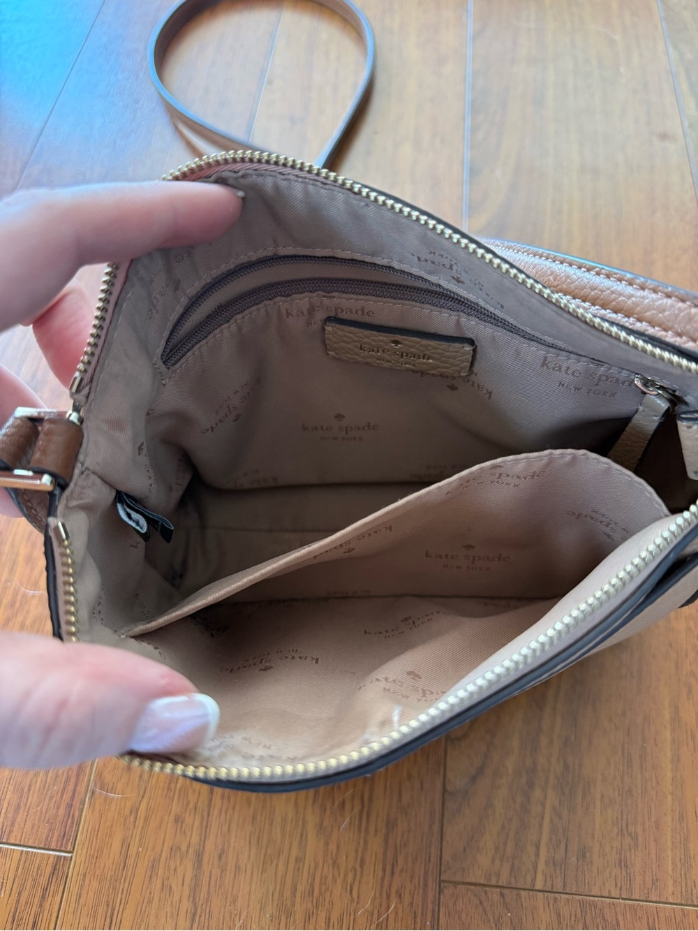 kate spade Taupe and Cream Pebbled Leather Crossbody with Matching Wallet - Picture 6 of 7